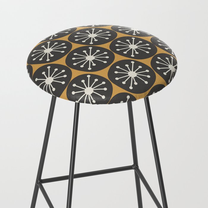 Atomic Retro Dots Midcentury Modern Pattern Muted Mustard Gold, Charcoal Grey, and Cream Stool Gallery Image 2