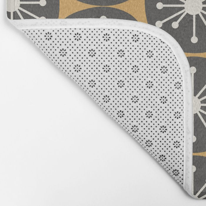 Atomic Retro Dots Midcentury Modern Pattern Muted Mustard Gold, Charcoal Grey, and Cream Bath Mat Gallery Image 2