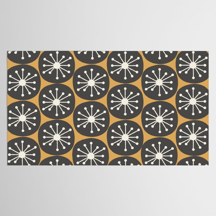Atomic Retro Dots Midcentury Modern Pattern Muted Mustard Gold, Charcoal Grey, and Cream Tablecloth Gallery Image 2