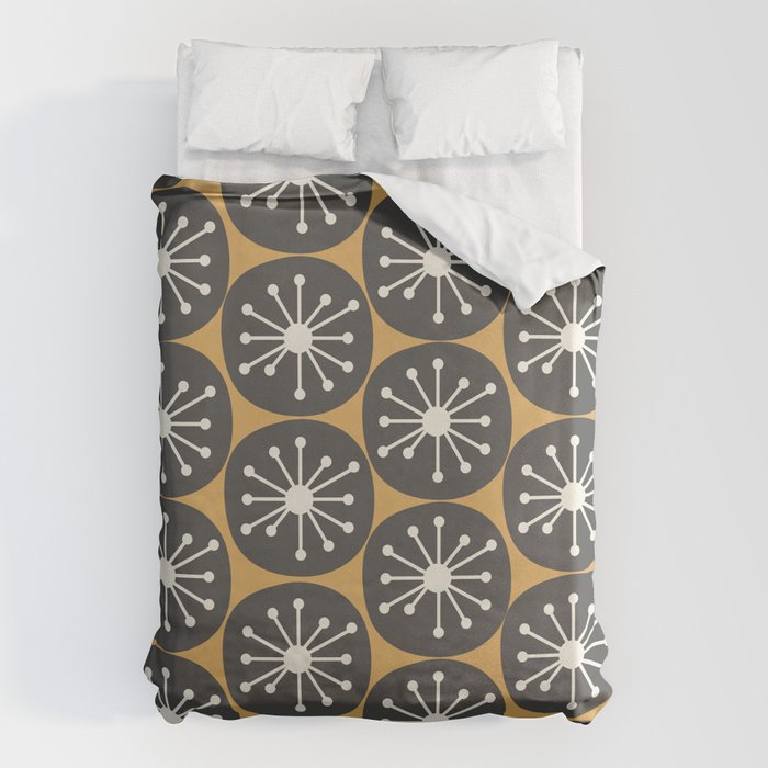 Atomic Retro Dots Midcentury Modern Pattern Muted Mustard Gold, Charcoal Grey, and Cream Duvet Cover Gallery Image 6