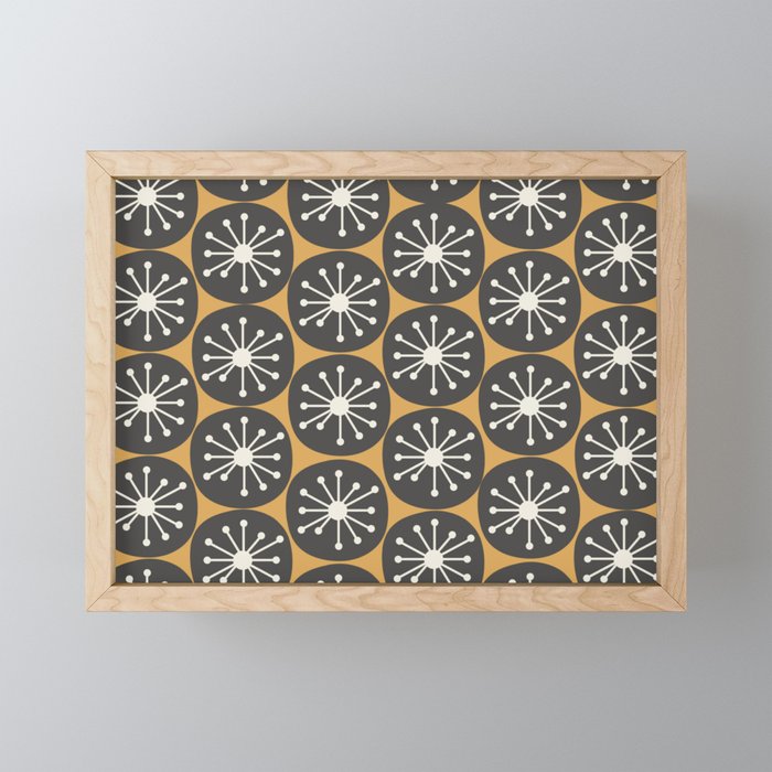 Atomic Retro Dots Midcentury Modern Pattern Muted Mustard Gold, Charcoal Grey, and Cream Mini Art Print Gallery Image 1