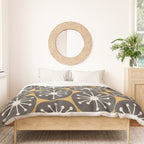 Atomic Retro Dots Midcentury Modern Pattern Muted Mustard Gold, Charcoal Grey, and Cream Duvet Cover Gallery Image 3