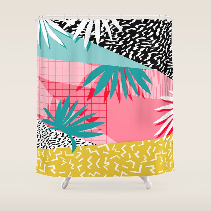 Bingo - throwback retro memphis neon tropical socal desert festival trendy hipster pattern pop art Shower Curtain Gallery Image 1