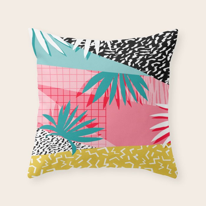 Bingo - throwback retro memphis neon tropical socal desert festival trendy hipster pattern pop art Throw Pillow Gallery Image 1