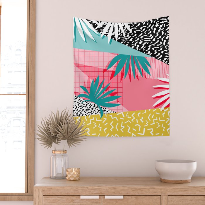 Bingo - throwback retro memphis neon tropical socal desert festival trendy hipster pattern pop art Wall Tapestry Gallery Image 2