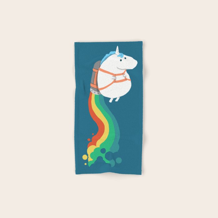 Fat Unicorn on Rainbow Jetpack Bath Towel Gallery Image 1