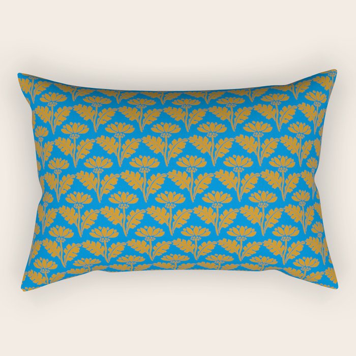 Vintage Floral Arches Art Nouveau Pattern in Cerulean Blue and Deep Mustard Rectangular Pillow Gallery Image 1