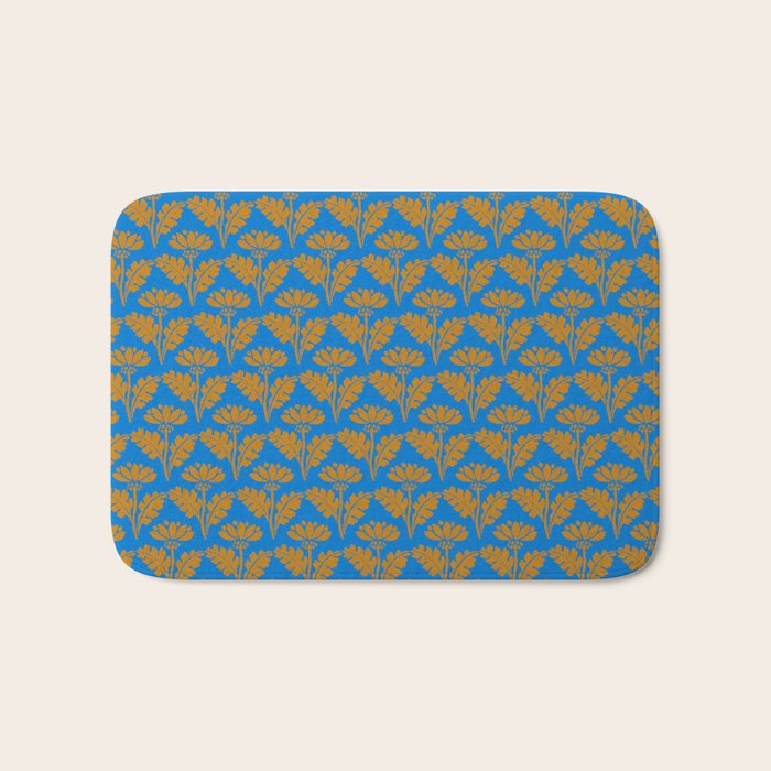 Vintage Floral Arches Art Nouveau Pattern in Cerulean Blue and Deep Mustard Bath Mat Gallery Image 1