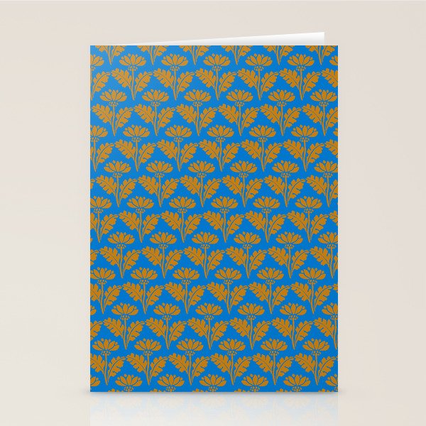 Vintage Floral Arches Art Nouveau Pattern in Cerulean Blue and Deep Mustard Stationery Card Gallery Image 1