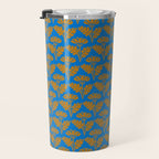 Vintage Floral Arches Art Nouveau Pattern in Cerulean Blue and Deep Mustard Travel Mug Gallery Image 3