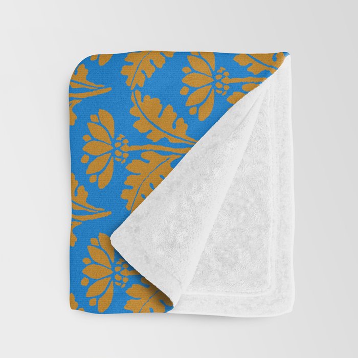 Vintage Floral Arches Art Nouveau Pattern in Cerulean Blue and Deep Mustard Throw Blanket Gallery Image 3