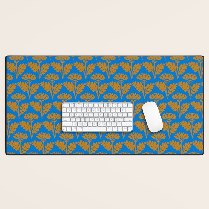 Vintage Floral Arches Art Nouveau Pattern in Cerulean Blue and Deep Mustard Desk Mat Gallery Image 1