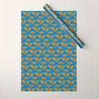 Vintage Floral Arches Art Nouveau Pattern in Cerulean Blue and Deep Mustard Wrapping Paper Gallery Image 1