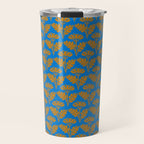 Vintage Floral Arches Art Nouveau Pattern in Cerulean Blue and Deep Mustard Travel Mug Gallery Image 1