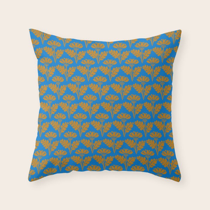 Vintage Floral Arches Art Nouveau Pattern in Cerulean Blue and Deep Mustard Throw Pillow Gallery Image 6