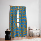 Vintage Floral Arches Art Nouveau Pattern in Cerulean Blue and Deep Mustard Window Curtain Gallery Image 2