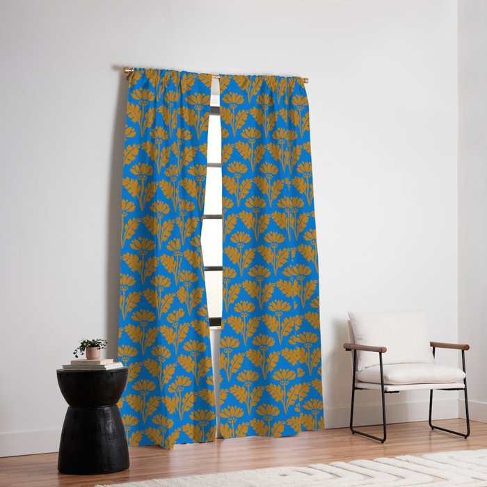 Vintage Floral Arches Art Nouveau Pattern in Cerulean Blue and Deep Mustard Window Curtain Gallery Image 2