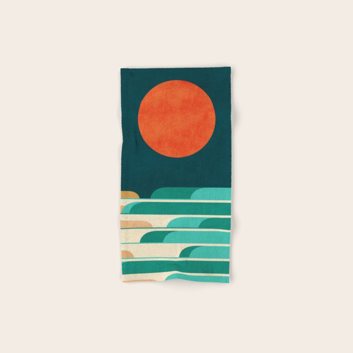 Chasing wave under the red moon Bath Towel Gallery Image 1