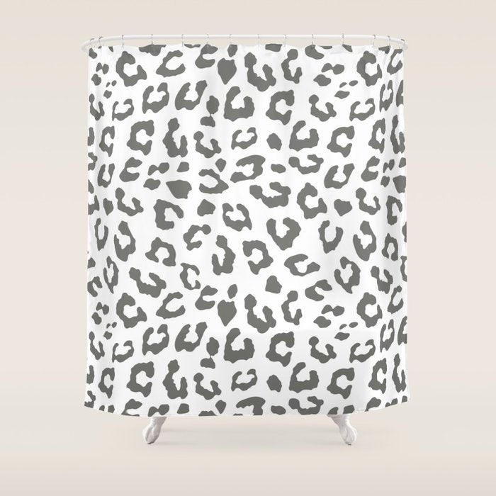 Safari Leopard Print - Grey & White Shower Curtain Gallery Image 1