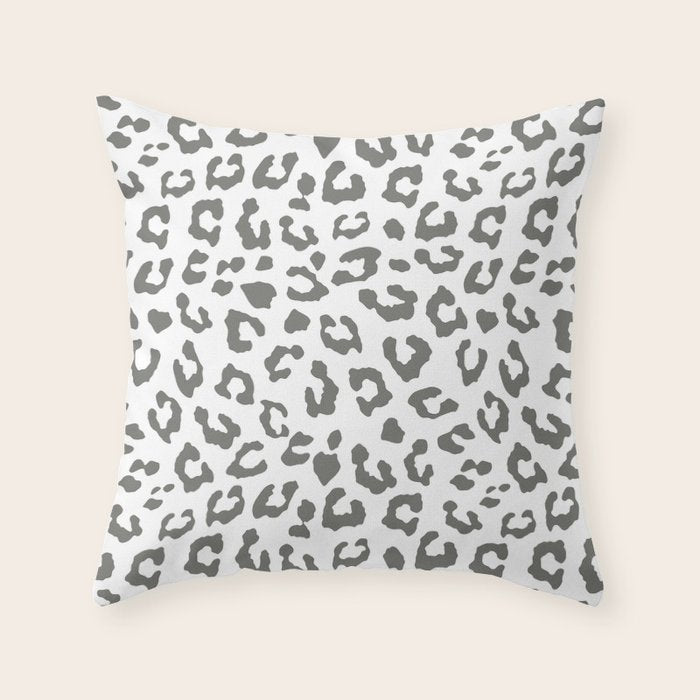 Safari Leopard Print - Grey & White Throw Pillow Gallery Image 6