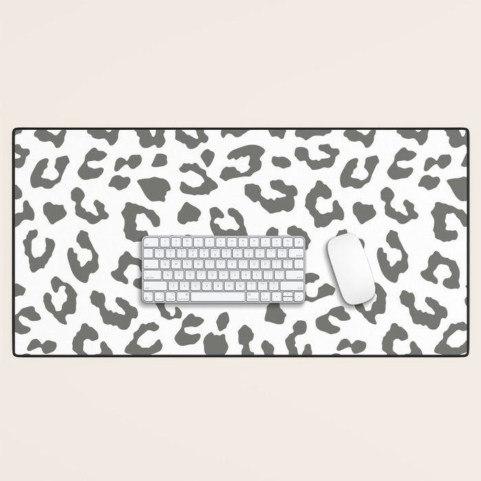 Safari Leopard Print - Grey & White Desk Mat Gallery Image 1