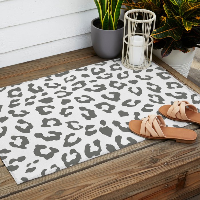 Safari Leopard Print - Grey & White Outdoor Rug Gallery Image 2