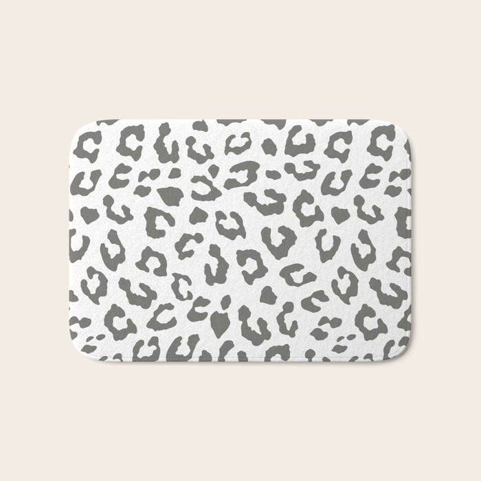 Safari Leopard Print - Grey & White Bath Mat Gallery Image 1