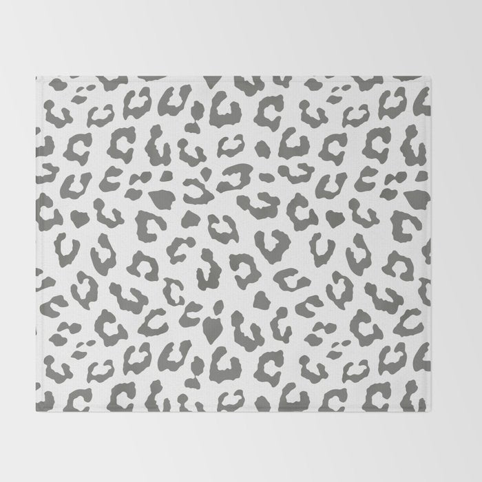 Safari Leopard Print - Grey & White Throw Blanket Gallery Image 2