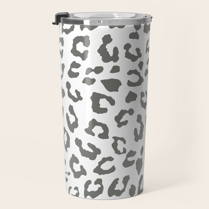 Safari Leopard Print - Grey & White Travel Mug Gallery Image 3