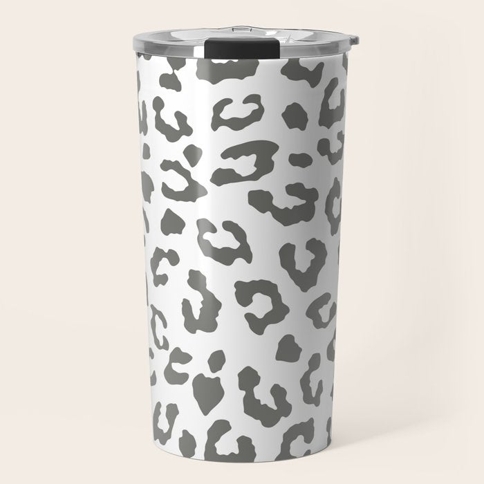Safari Leopard Print - Grey & White Travel Mug Gallery Image 1