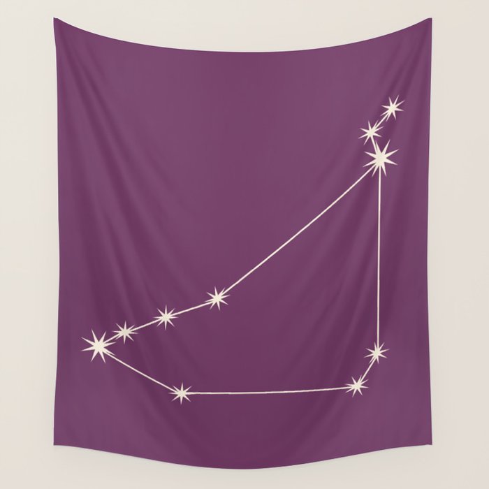 Capricorn Zodiac Star Constellation Line Art Mauve Purple Wall Tapestry Gallery Image 1