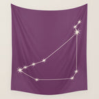 Capricorn Zodiac Star Constellation Line Art Mauve Purple Wall Tapestry Gallery Image 4