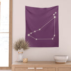Capricorn Zodiac Star Constellation Line Art Mauve Purple Wall Tapestry Gallery Image 2