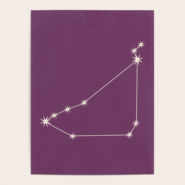 Capricorn Zodiac Star Constellation Line Art Mauve Purple Poster Gallery Image 1