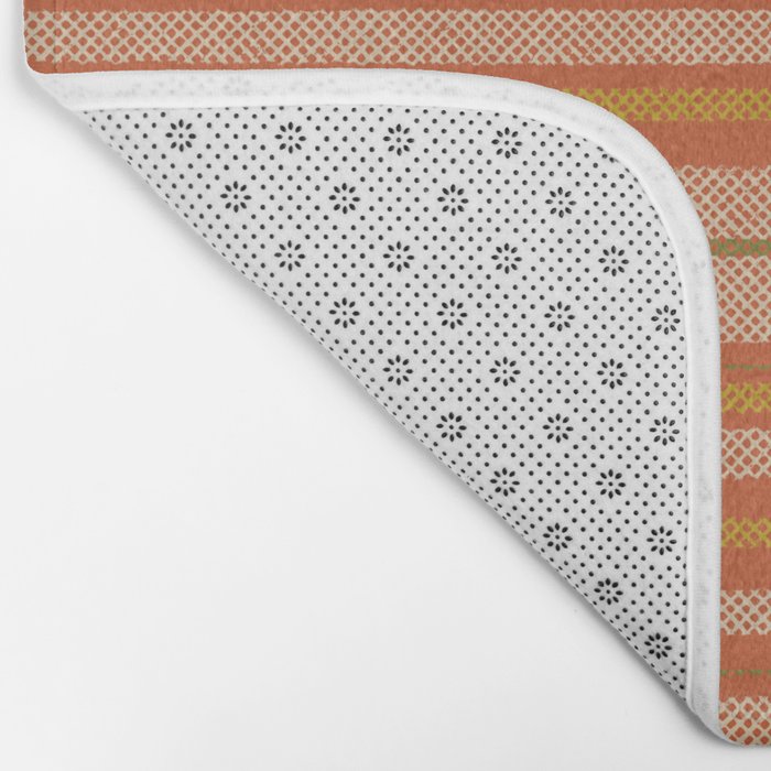 Retro Textured Stripes in Mid Century Modern Mustard, Beige, Olive, and Orange Bath Mat Gallery Image 2