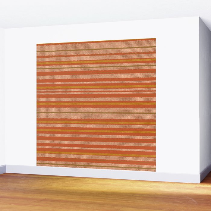 Retro Textured Stripes in Mid Century Modern Mustard, Beige, Olive, and Orange Wall Mural Gallery Image 2