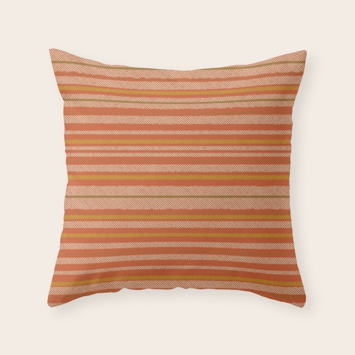 Retro Textured Stripes in Mid Century Modern Mustard, Beige, Olive, and Orange Throw Pillow Gallery Image 6