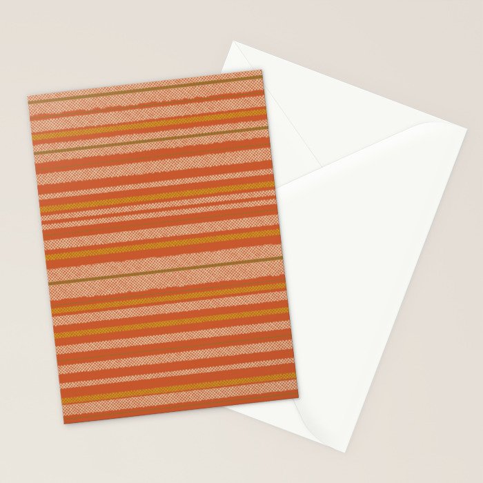 Retro Textured Stripes in Mid Century Modern Mustard, Beige, Olive, and Orange Stationery Card Gallery Image 2