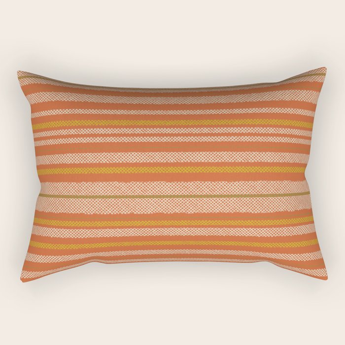 Retro Textured Stripes in Mid Century Modern Mustard, Beige, Olive, and Orange Rectangular Pillow Gallery Image 1