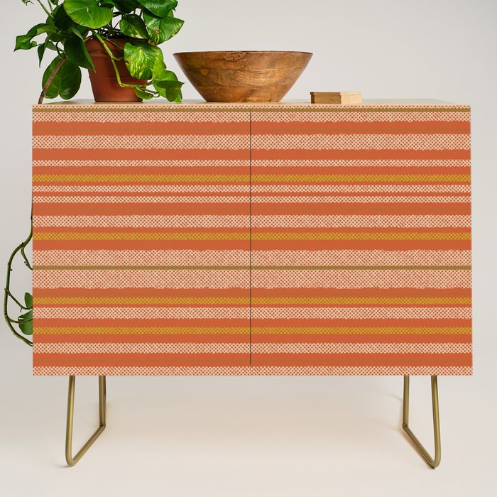 Retro Textured Stripes in Mid Century Modern Mustard, Beige, Olive, and Orange Credenza Gallery Image 1