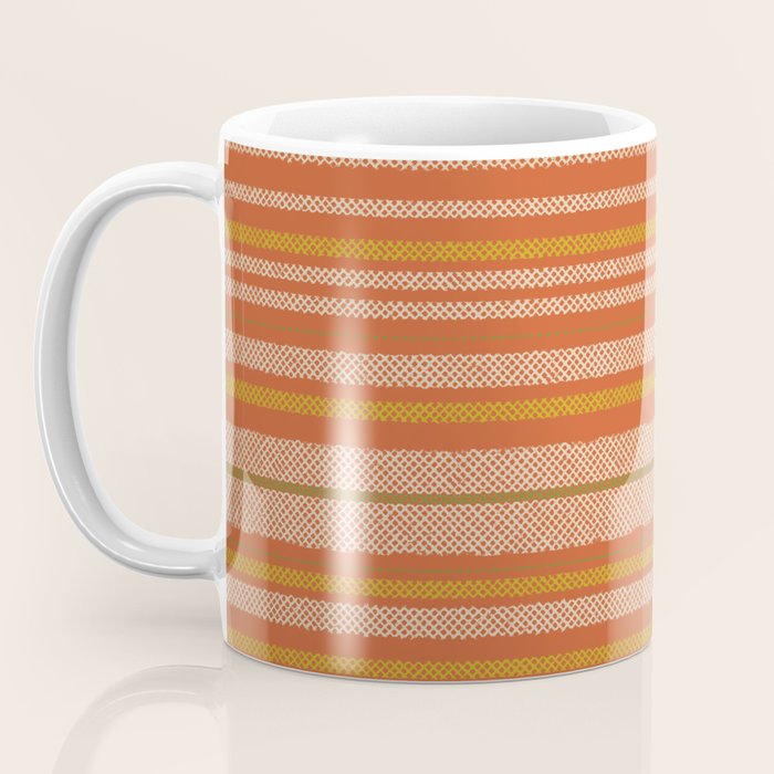 Retro Textured Stripes in Mid Century Modern Mustard, Beige, Olive, and Orange Coffee Mug Gallery Image 3
