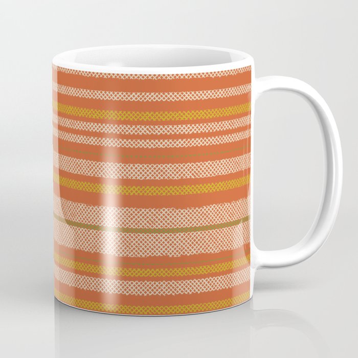 Retro Textured Stripes in Mid Century Modern Mustard, Beige, Olive, and Orange Coffee Mug Gallery Image 1