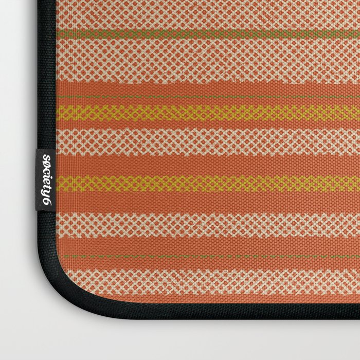Retro Textured Stripes in Mid Century Modern Mustard, Beige, Olive, and Orange Laptop Sleeve Gallery Image 3
