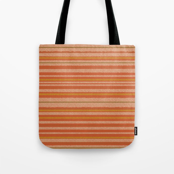Retro Textured Stripes in Mid Century Modern Mustard, Beige, Olive, and Orange Tote Bag Gallery Image 1