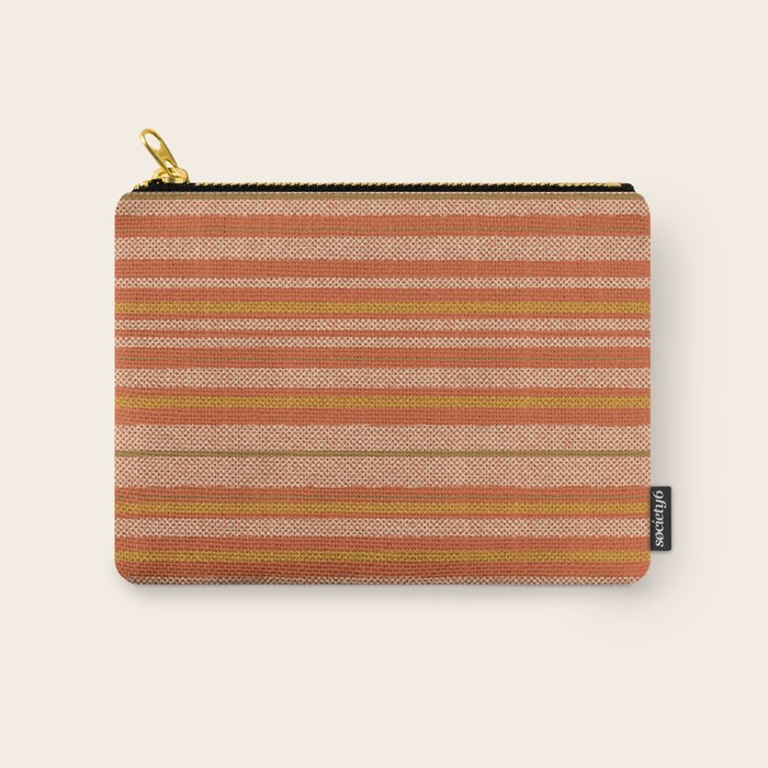 Retro Textured Stripes in Mid Century Modern Mustard, Beige, Olive, and Orange Carry All Pouch Gallery Image 1