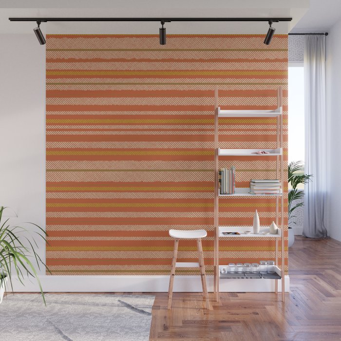 Retro Textured Stripes in Mid Century Modern Mustard, Beige, Olive, and Orange Wall Mural Gallery Image 1