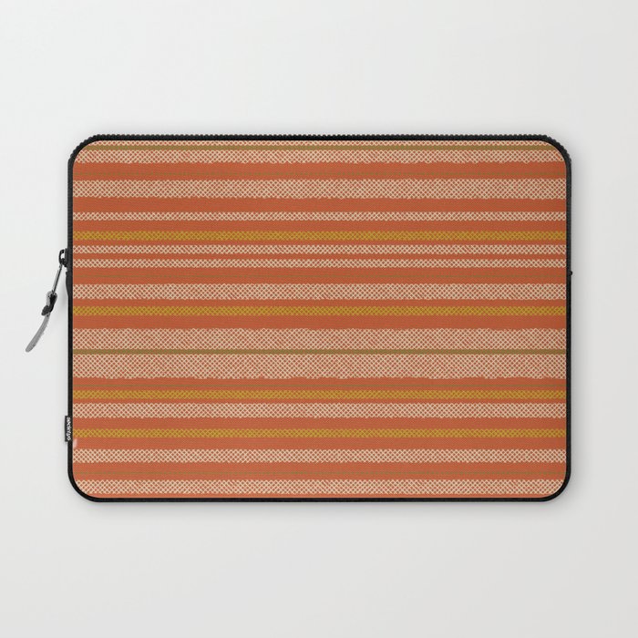 Retro Textured Stripes in Mid Century Modern Mustard, Beige, Olive, and Orange Laptop Sleeve Gallery Image 1