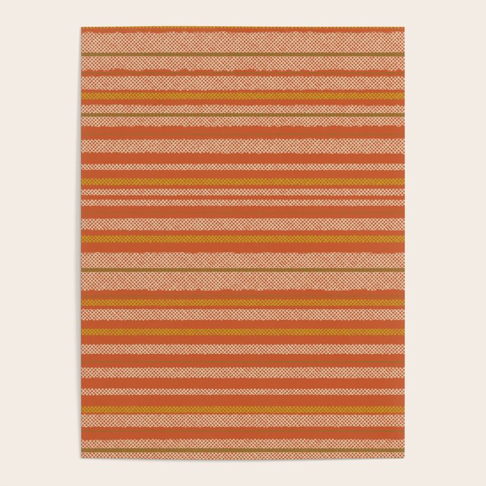 Retro Textured Stripes in Mid Century Modern Mustard, Beige, Olive, and Orange Poster Gallery Image 1