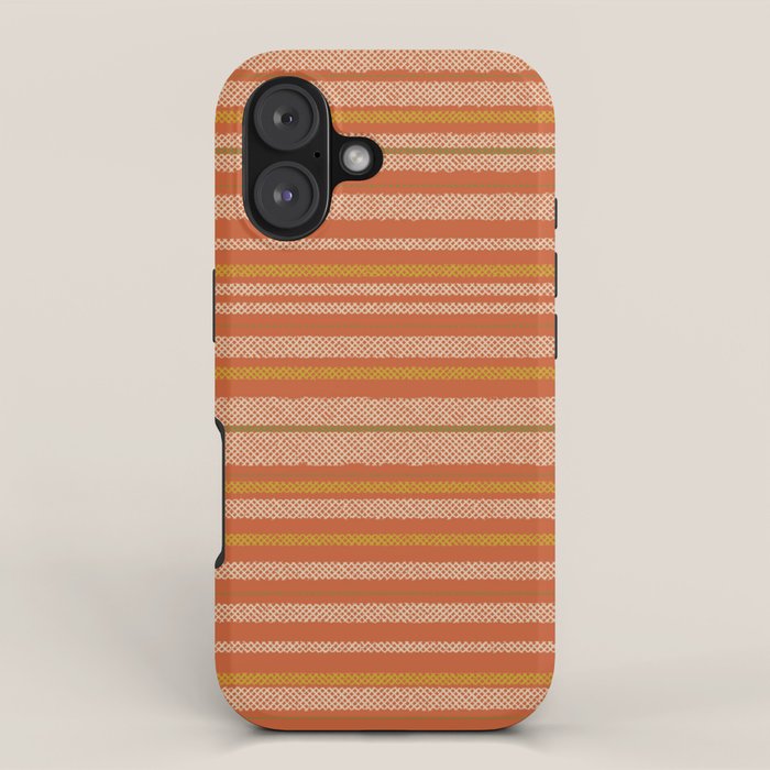 Retro Textured Stripes in Mid Century Modern Mustard, Beige, Olive, and Orange iPhone Case Gallery Image 1