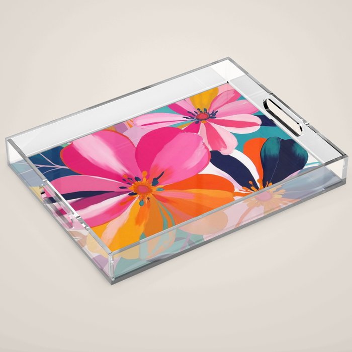 Colorful Flowers Multicolor Floral Acrylic Tray Gallery Image 1
